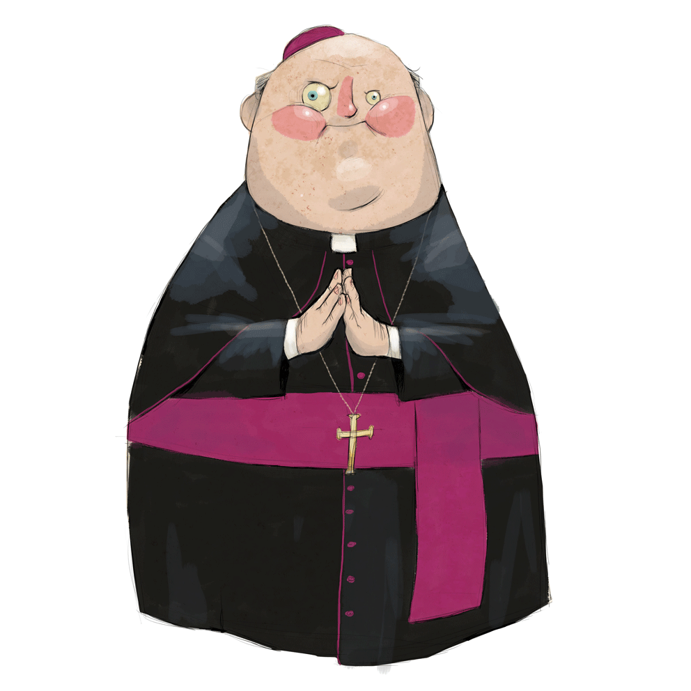Ilustración de un obispo del espectáculo Jugajoglars